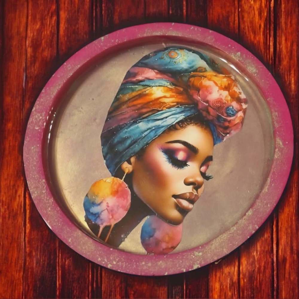 NORE’S NOVELTIES Round Handcrafted Decorative Serving Tray/ Plate (Small) “CT2”